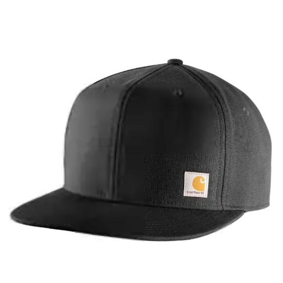 NWT Black Carhartt Firm Duck Flat Brim Cap - Picture 1 of 5